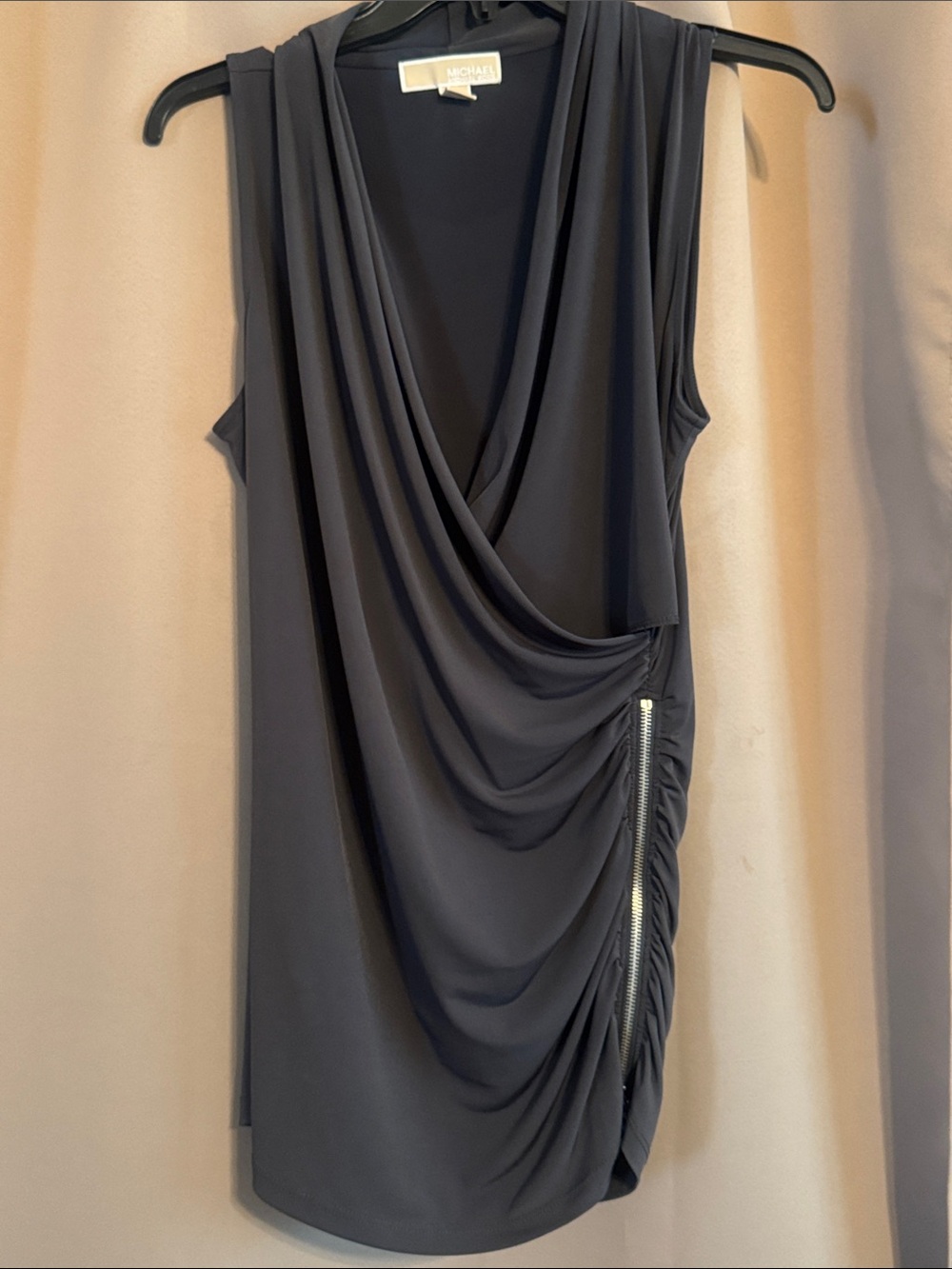 MICHAEL Michael Kors Black Sleeveless Draped Zip-Accent top